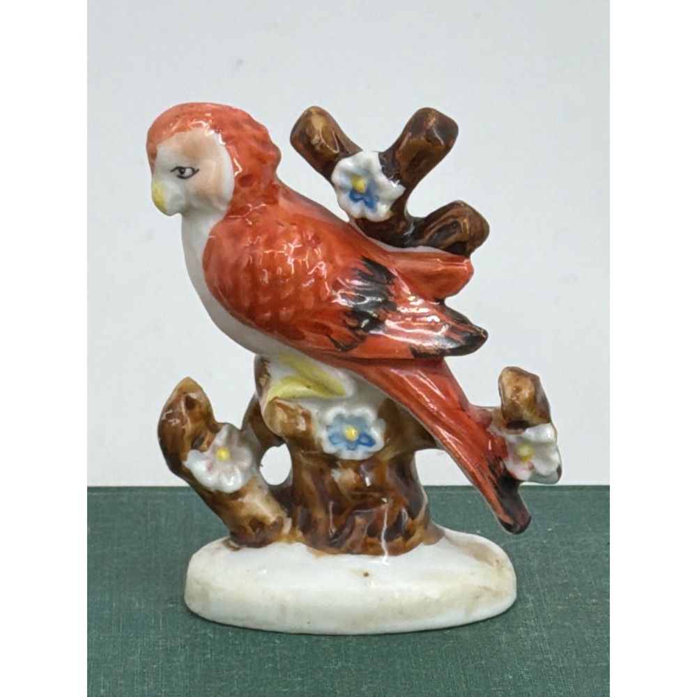 Vintage Japan Porcelain Bird‎ Figurine Orange White Perched on Branch 3.5 Inch
